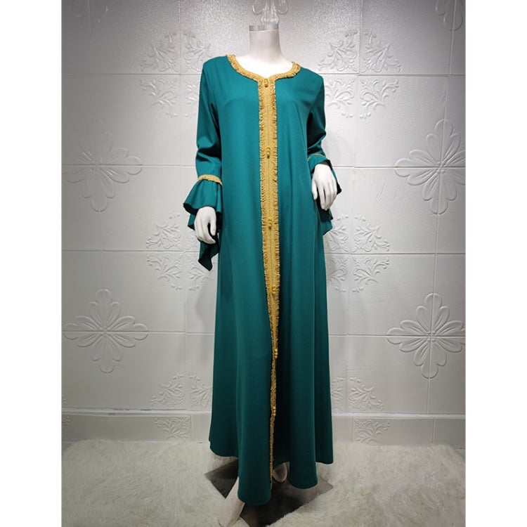 Women Ruffle Sleeve Embroidered Gold Lace Dress