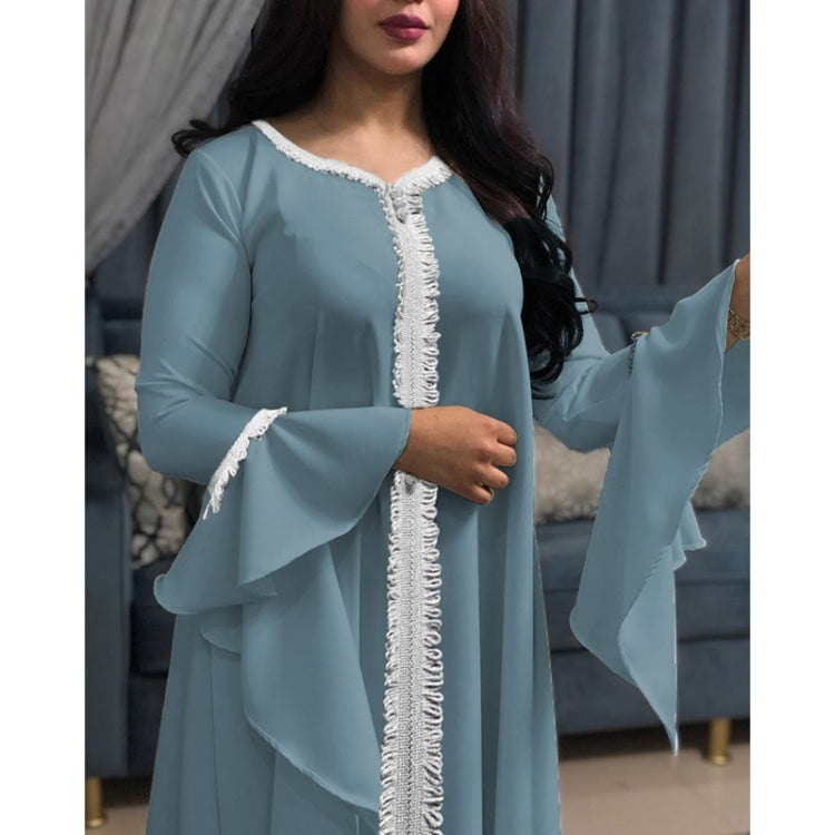 Women Ruffle Sleeve Embroidered Gold Lace Dress