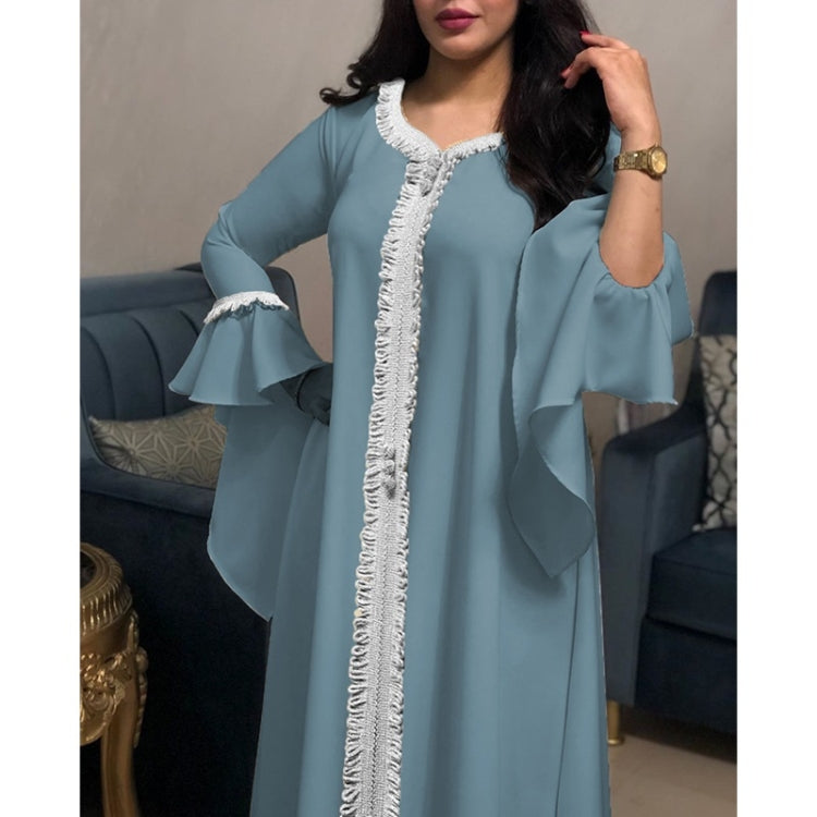Women Ruffle Sleeve Embroidered Gold Lace Dress