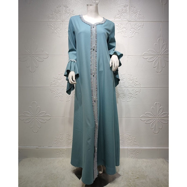 Women Ruffle Sleeve Embroidered Gold Lace Dress