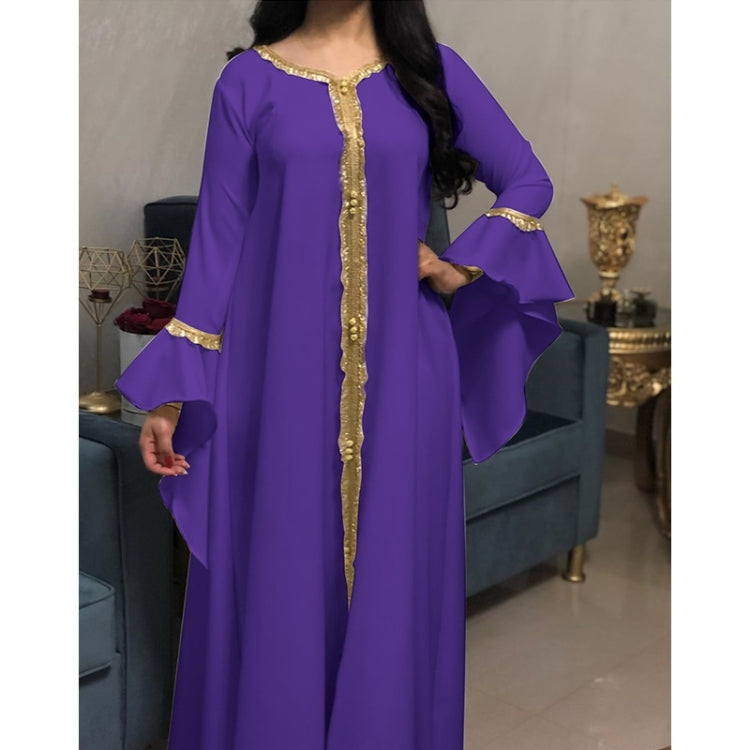 Women Ruffle Sleeve Embroidered Gold Lace Dress
