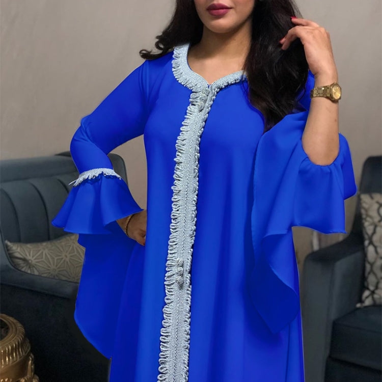 Women Ruffle Sleeve Embroidered Gold Lace Dress