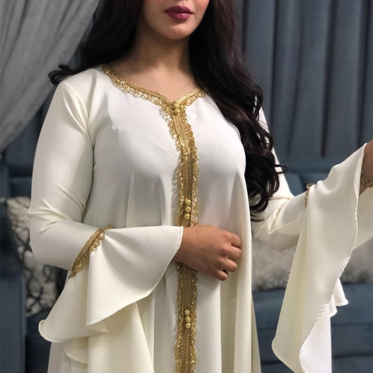 Women Ruffle Sleeve Embroidered Gold Lace Dress