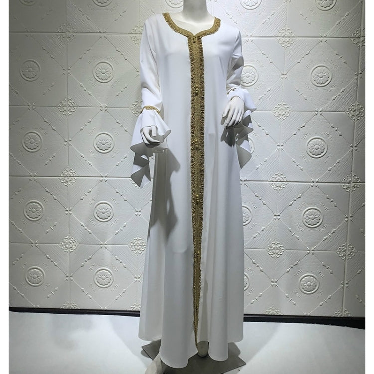 Women Ruffle Sleeve Embroidered Gold Lace Dress
