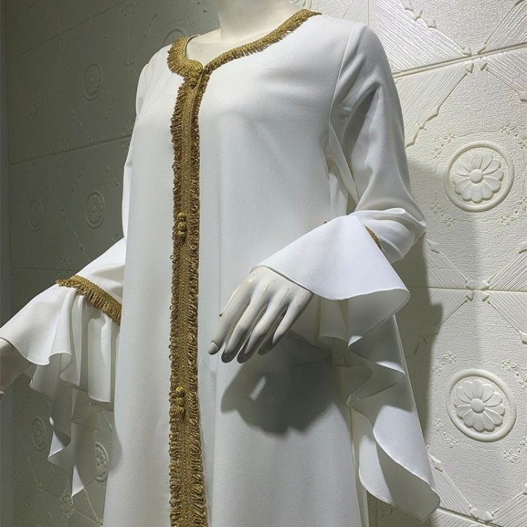 Women Ruffle Sleeve Embroidered Gold Lace Dress