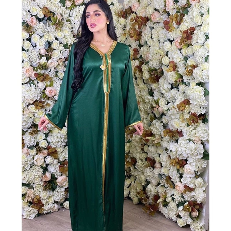 Women V-neck Solid Color Robe Dress
