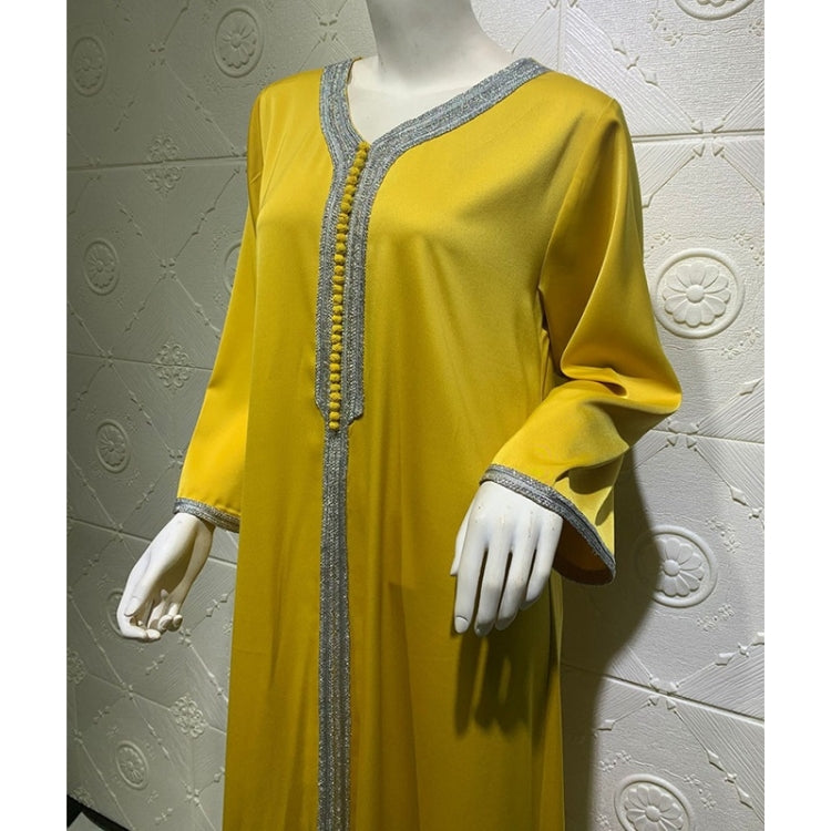Women V-neck Solid Color Robe Dress