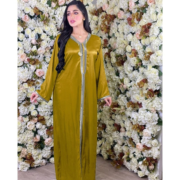 Women V-neck Solid Color Robe Dress