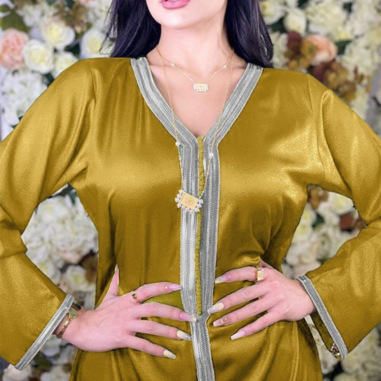 Women V-neck Solid Color Robe Dress