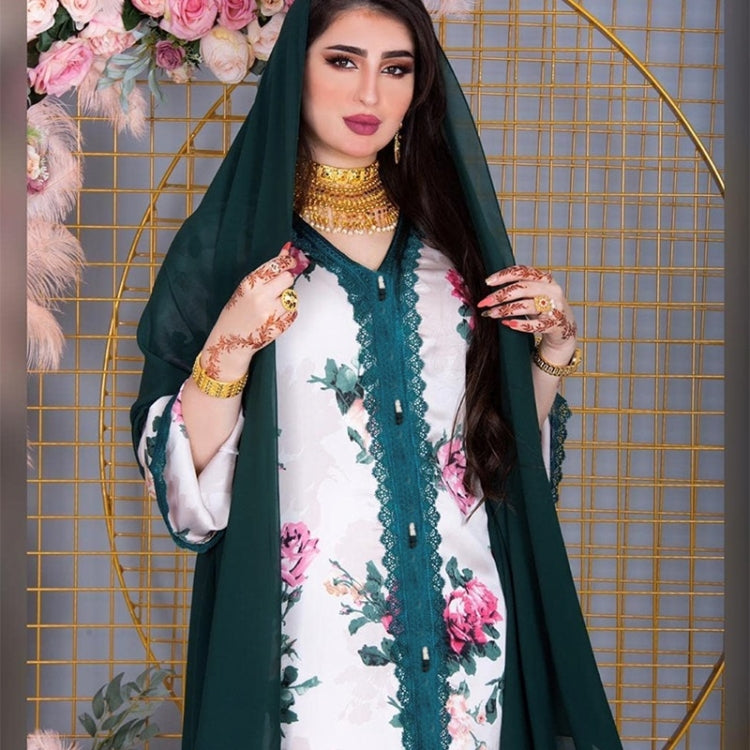 Women V-neck Printed Floral Robe Dress