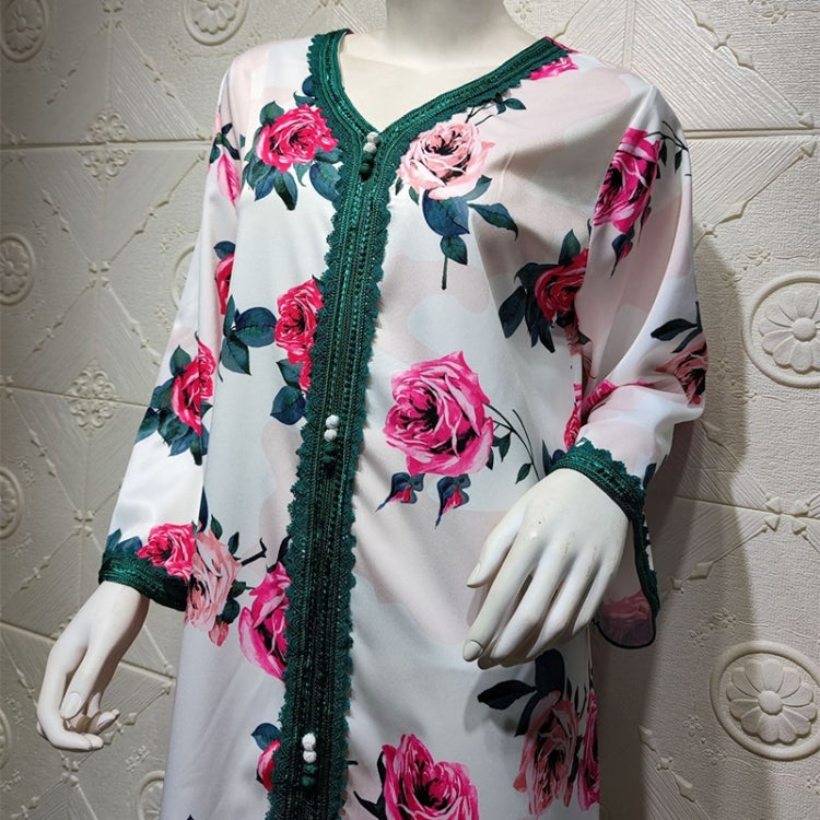 Women V-neck Printed Floral Robe Dress