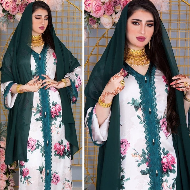 Women V-neck Printed Floral Robe Dress