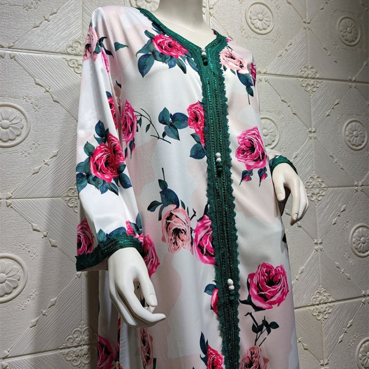 Women V-neck Printed Floral Robe Dress