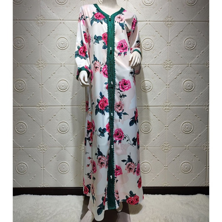 Women V-neck Printed Floral Robe Dress