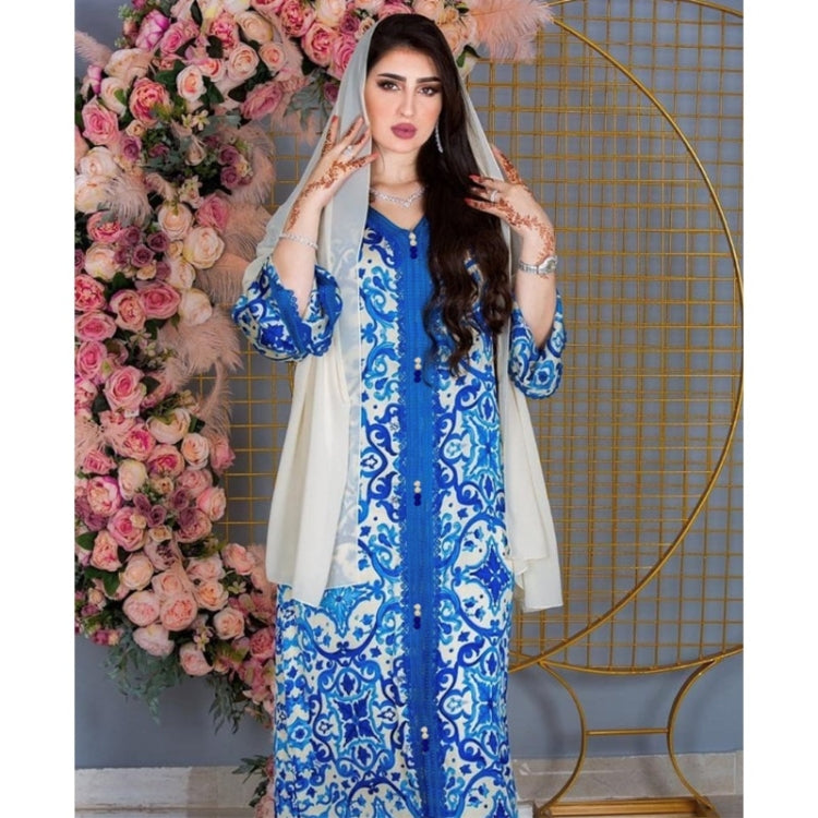 Women V-neck Printed Robe Dress