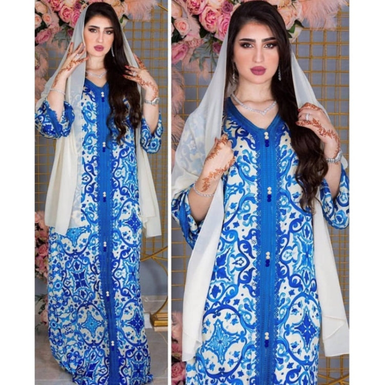 Women V-neck Printed Robe Dress