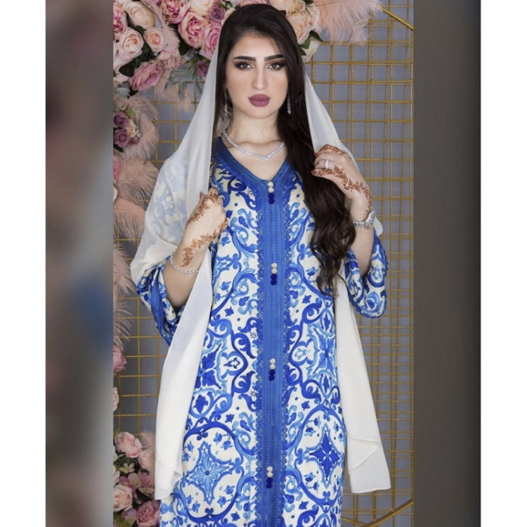 Women V-neck Printed Robe Dress