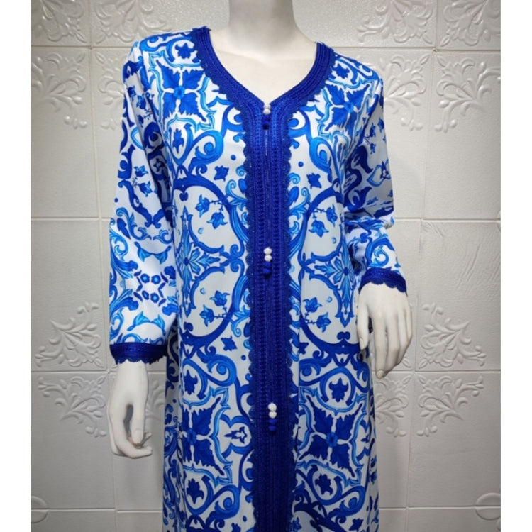 Women V-neck Printed Robe Dress