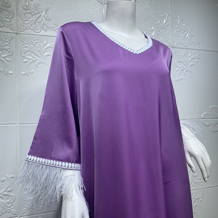 Women Solid Color Ostrich Fur Lace Dress