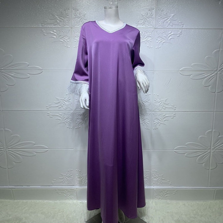 Women Solid Color Ostrich Fur Lace Dress