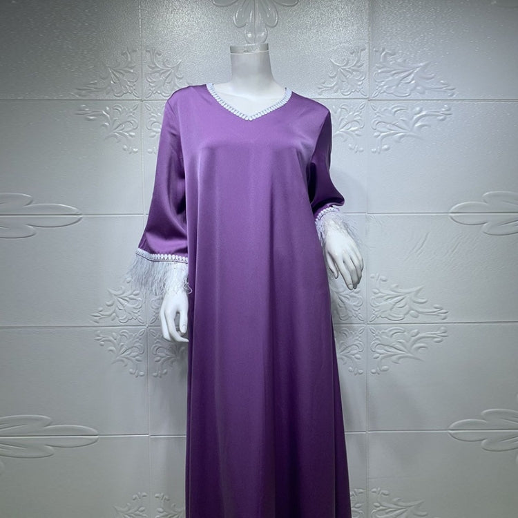 Women Solid Color Ostrich Fur Lace Dress