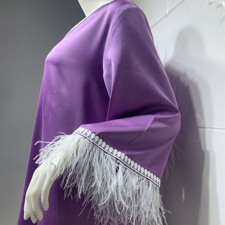 Women Solid Color Ostrich Fur Lace Dress