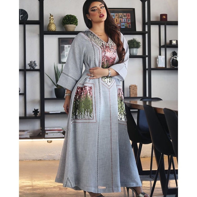 Women Sequin Embroidered Robe Dress