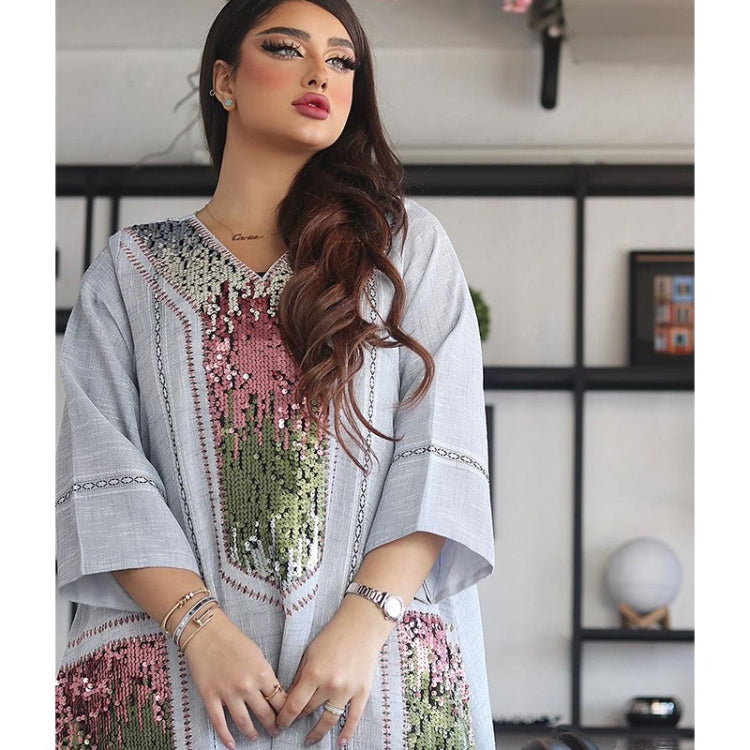 Women Sequin Embroidered Robe Dress