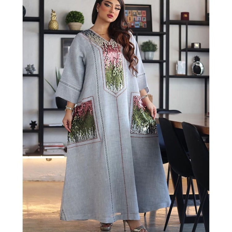 Women Sequin Embroidered Robe Dress