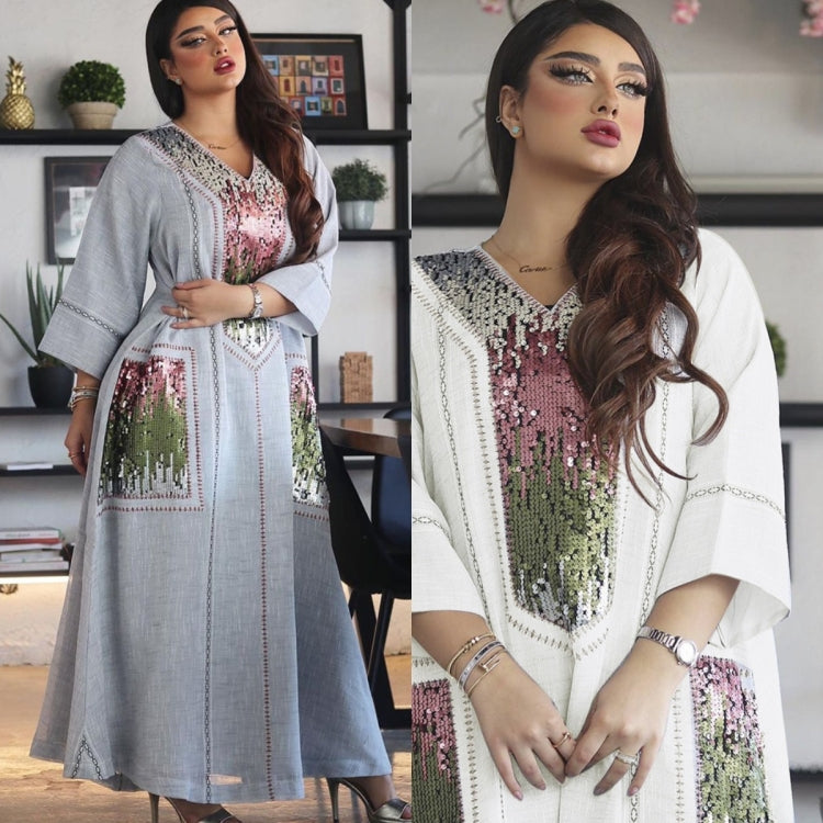 Women Sequin Embroidered Robe Dress