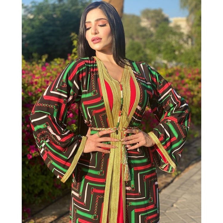 Women Printed Floral Robe Dress Two-piece Suit