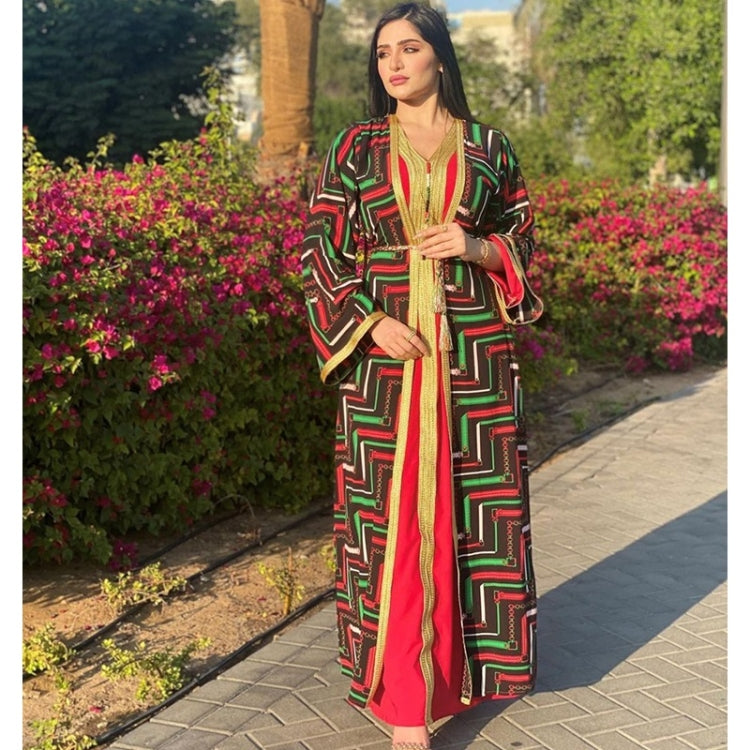 Women Printed Floral Robe Dress Two-piece Suit