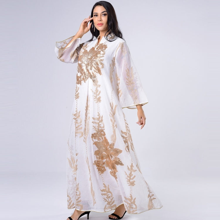 Women Gold Sequin Embroidered Stand Collar Dress
