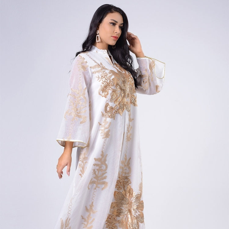 Women Gold Sequin Embroidered Stand Collar Dress