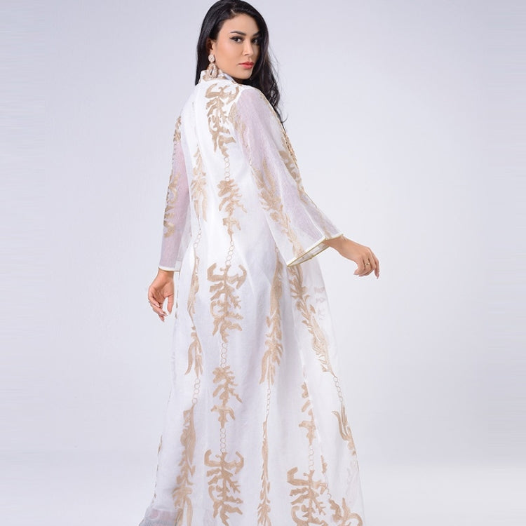 Women Gold Sequin Embroidered Stand Collar Dress