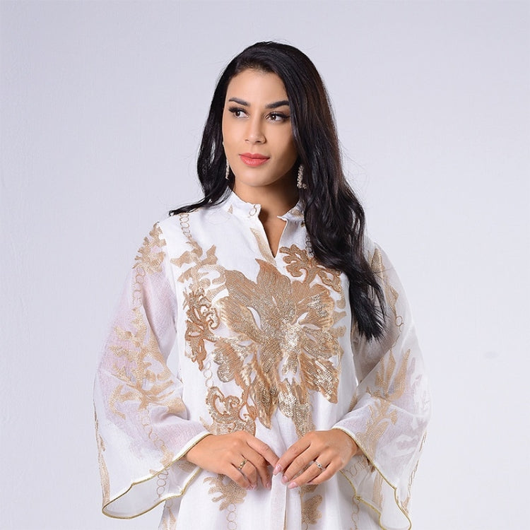 Women Gold Sequin Embroidered Stand Collar Dress