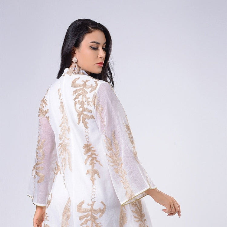 Women Gold Sequin Embroidered Stand Collar Dress
