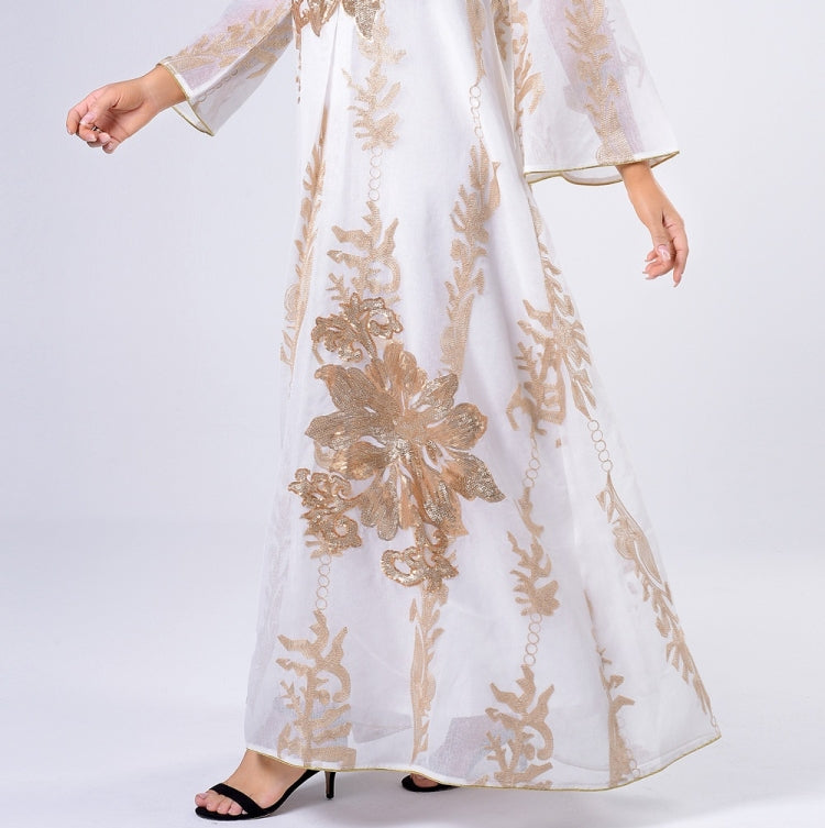 Women Gold Sequin Embroidered Stand Collar Dress