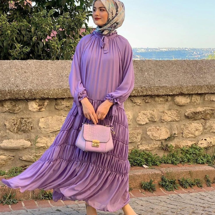 Women Long Sleeve Solid Color Chiffon Dress