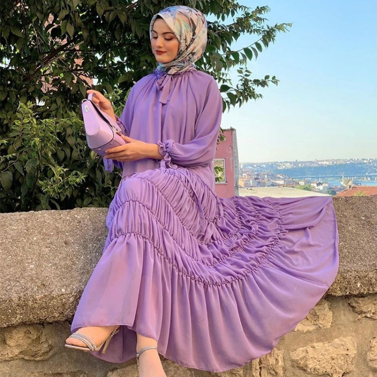 Women Long Sleeve Solid Color Chiffon Dress