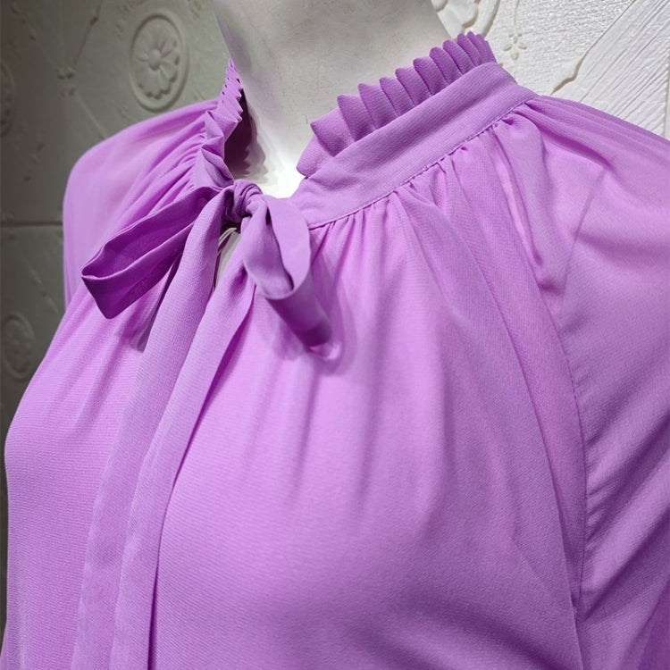 Women Long Sleeve Solid Color Chiffon Dress