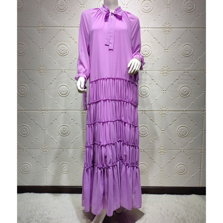 Women Long Sleeve Solid Color Chiffon Dress