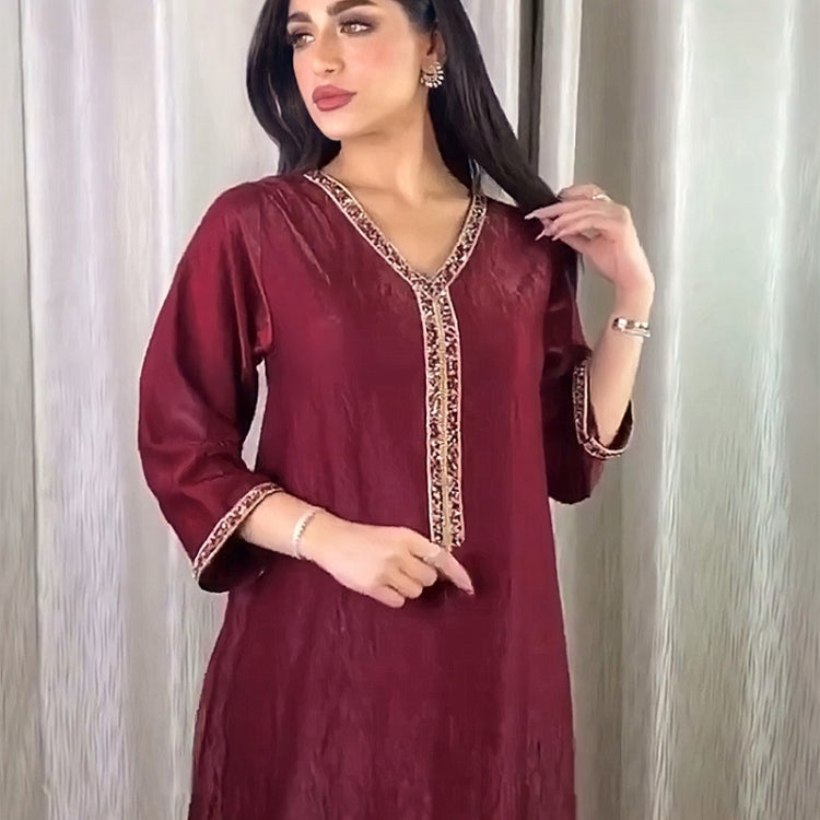 Women Solid Color Drill Robe Dress