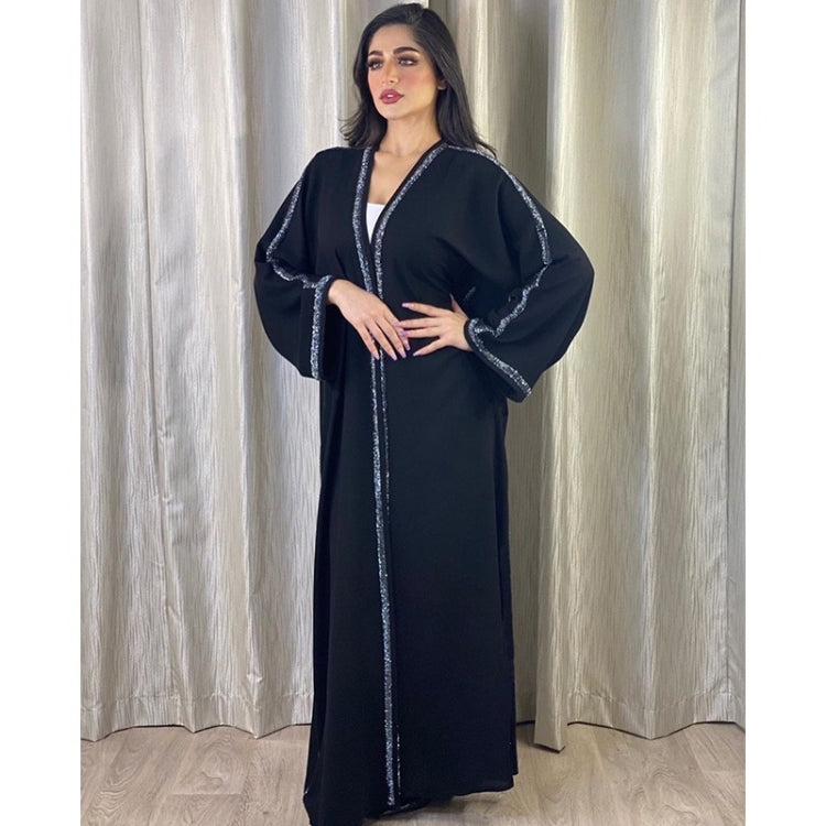 Women Handmade Beaded Solid Color Long-sleeved Robe