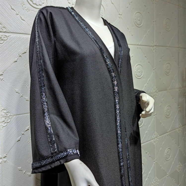 Women Handmade Beaded Solid Color Long-sleeved Robe