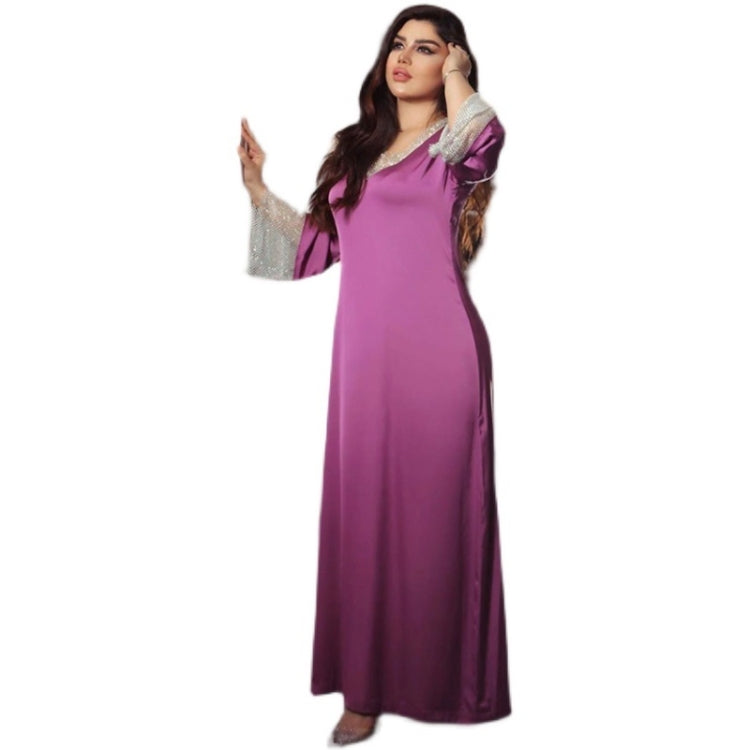 Women Satin Sequins Full Diamond Mesh Long Dress
