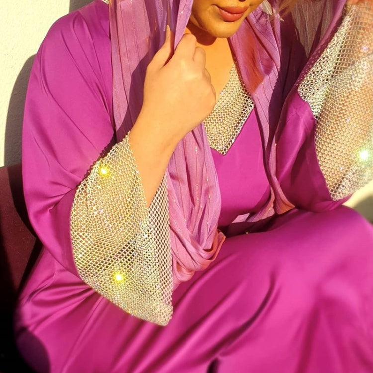 Women Satin Sequins Full Diamond Mesh Long Dress