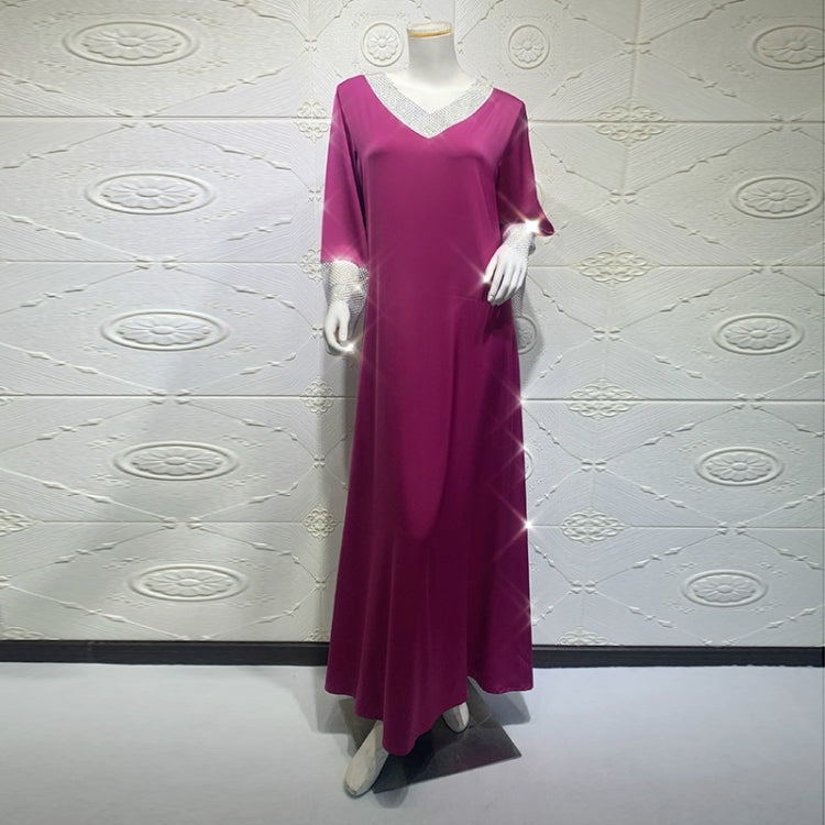 Women Satin Sequins Full Diamond Mesh Long Dress