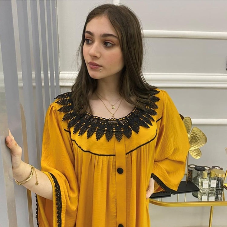Women Solid Color Lace Collar Flower Dress