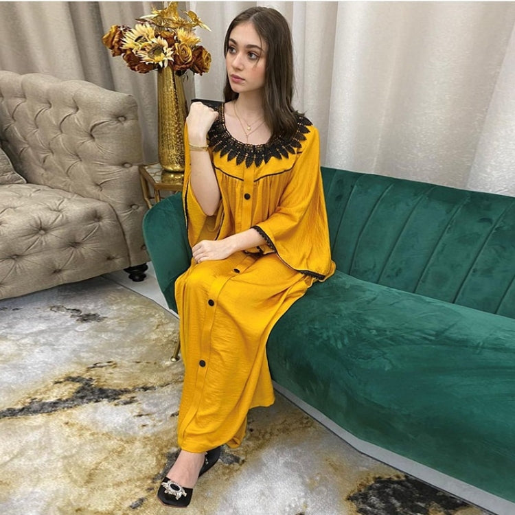 Women Solid Color Lace Collar Flower Dress